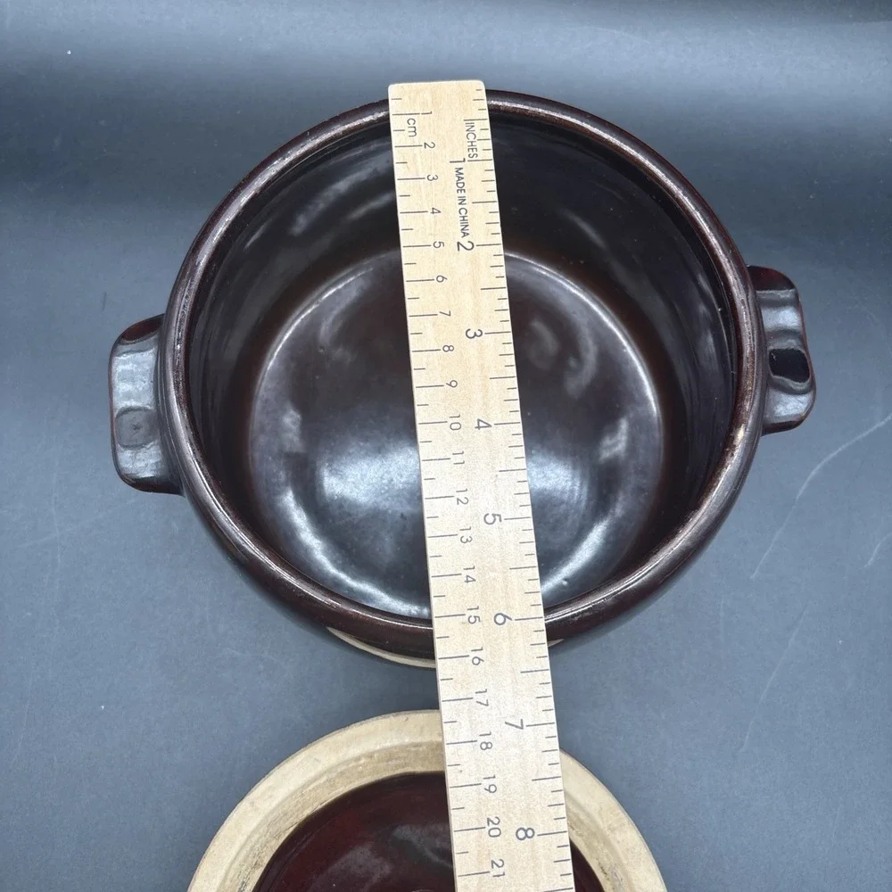 West Bend Brown Glazed Stoneware Bean Pot Crock with Lid Vintage Kitchen